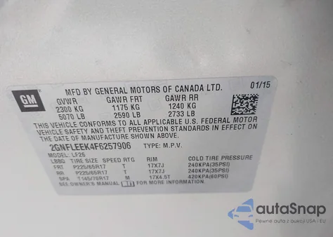 2015 Chevrolet Equinox Ls from USA, damaged, VIN 2GNFLEEK4F6257906